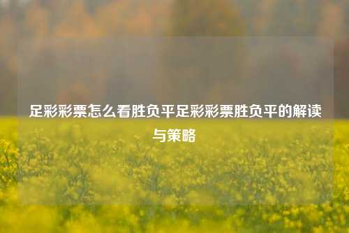 足彩彩票怎么看胜负平足彩彩票胜负平的解读与策略