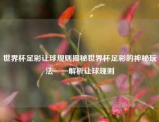 世界杯足彩让球规则揭秘世界杯足彩的神秘玩法——解析让球规则