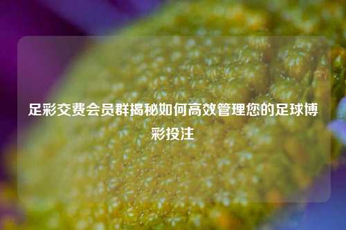 足彩交费会员群揭秘如何高效管理您的足球博彩投注