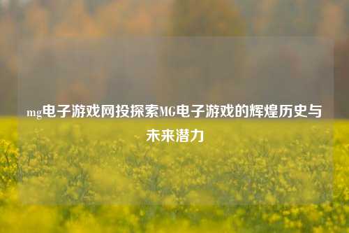mg电子游戏网投探索MG电子游戏的辉煌历史与未来潜力